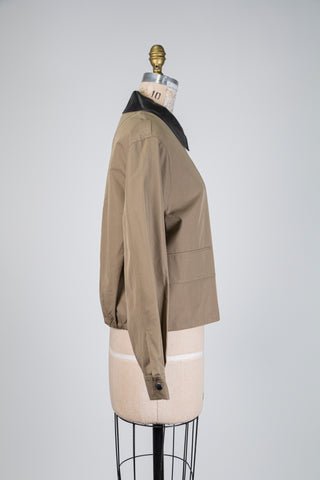 Veste kaki à col contrastant effet cuir (4+6)