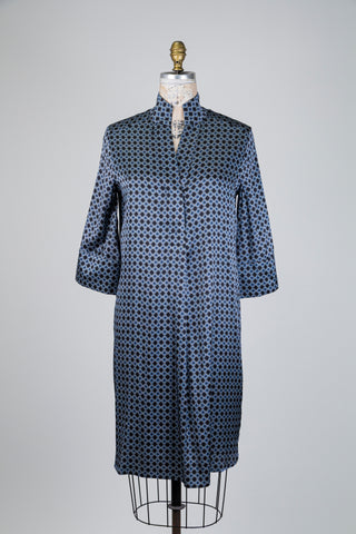 Robe médaillons en soie bleue (S+M)