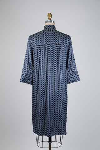 Robe médaillons en soie bleue (S+M)