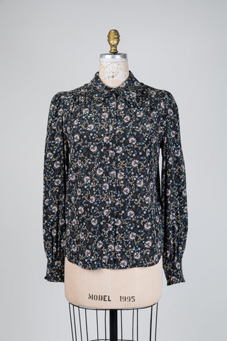 Chemisier en soie florale noire (M)
