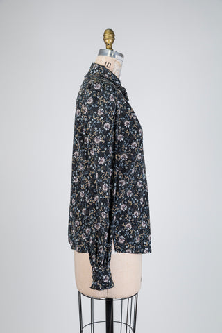 Chemisier en soie florale noire (M)