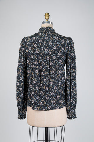 Chemisier en soie florale noire (M)