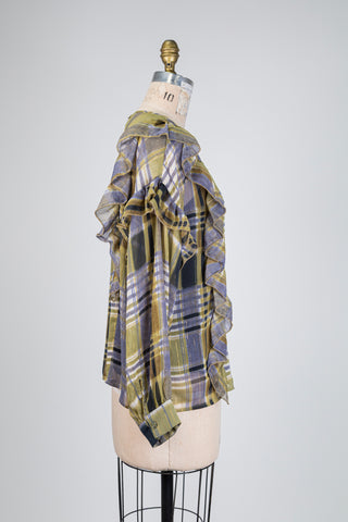 Blouse diaphane vert olive à volants (2-6)