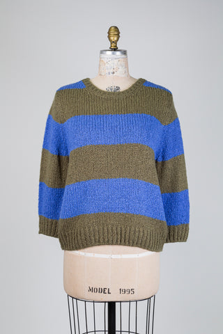 Blue and khaki striped knit sweater (4+12)