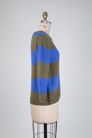 Blue and khaki striped knit sweater (4+12)