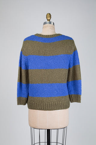Blue and khaki striped knit sweater (4+12)