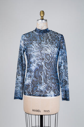 Haut bleu en maille filet serpent (8)