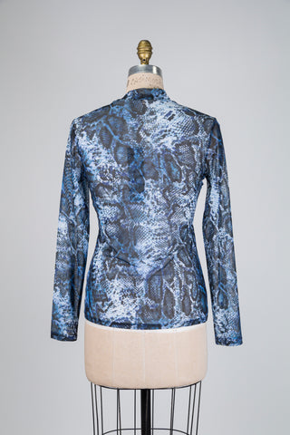 Haut bleu en maille filet serpent (8)
