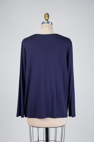 Navy top with silk trim ruffle (4 to 8)