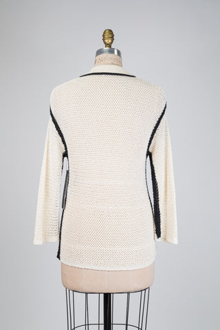 Chandail polo en maille ajourée beige (6)