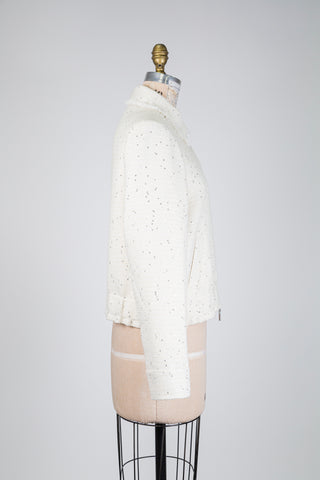 Veste ivoire en tweed constellé de paillettes (S)