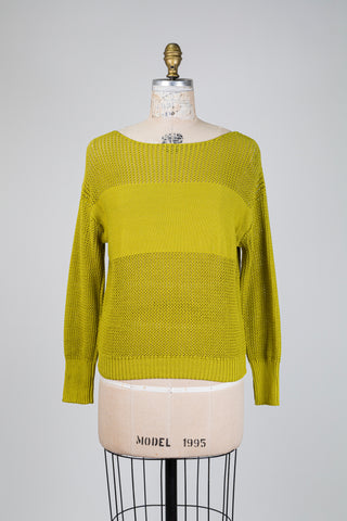 Chartreuse openwork knit sweater (S)