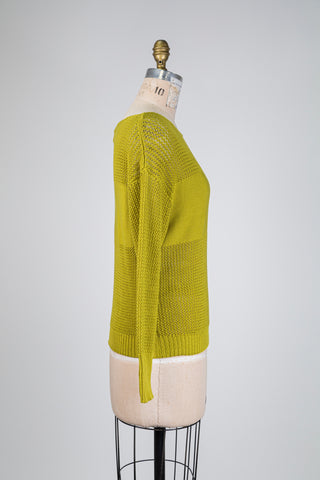 Chartreuse openwork knit sweater (S)