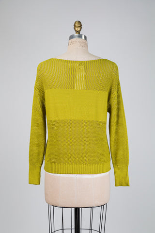 Chartreuse openwork knit sweater (S)