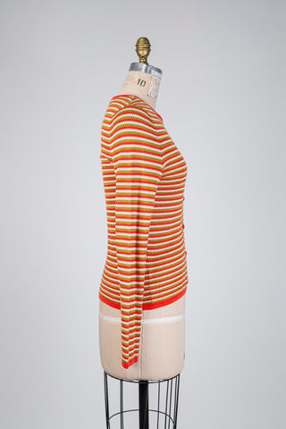 Coral and chartreuse openwork cardigan (S)