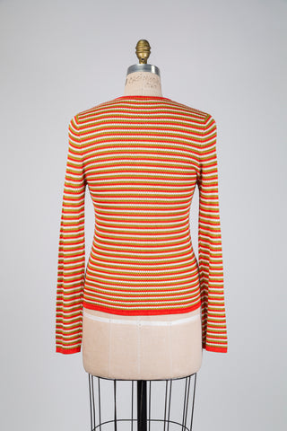 Coral and chartreuse openwork cardigan (S)