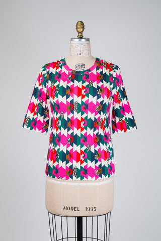 Fuchsia pink top with graphic mosaic (XS to L)