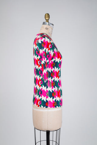 Fuchsia pink top with graphic mosaic (XS to L)