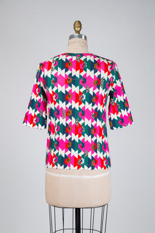 Fuchsia pink top with graphic mosaic (XS to L)