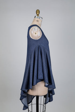 Flared denim-effect tunic with an asymmetrical hem (S)