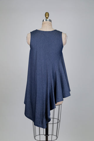 Flared denim-effect tunic with an asymmetrical hem (S)