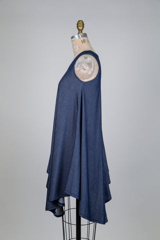 Flared denim-effect tunic with an asymmetrical hem (S)