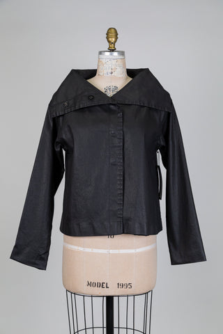 Veste noire effet cuir à col drapé (M)