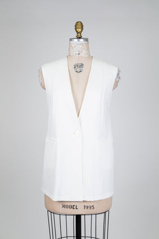 Veste tailleur blanche sans manches col V (S)