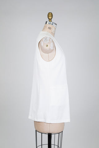 Veste tailleur blanche sans manches col V (S)