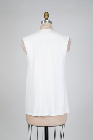 Veste tailleur blanche sans manches col V (S)