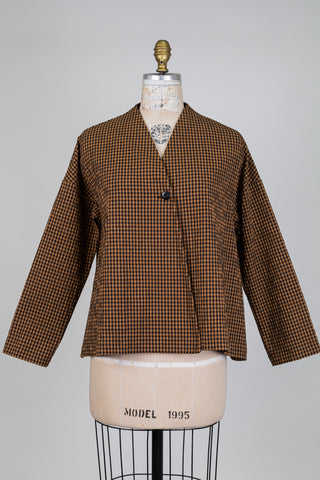 Veste trapèze à motif vichy brun et noir (S)