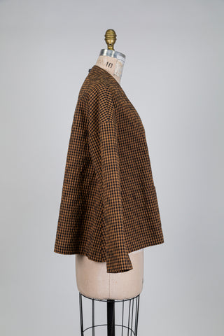 Veste trapèze à motif vichy brun et noir (S)