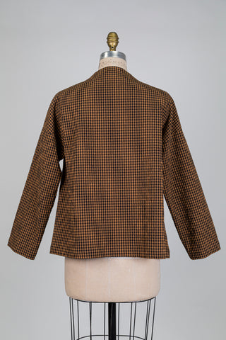 Veste trapèze à motif vichy brun et noir (S)