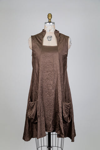 Brown crinkle-effect dress (S)
