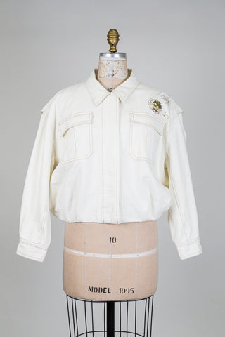 Veste denim crème à touches de broderies (6)