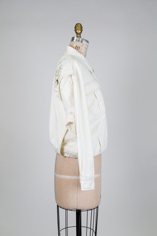 Veste denim crème à touches de broderies (6)