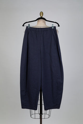 Navy blue balloon trousers in waffle-weave cotton (S)