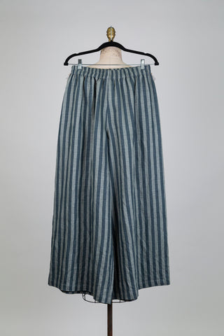 Wide-leg blue and green striped trousers (S)