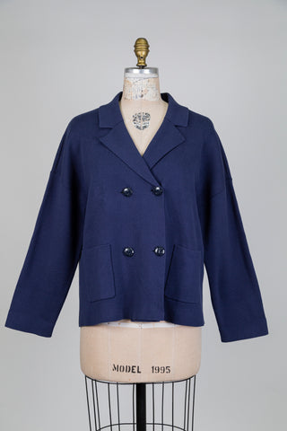 Veste marine en coton à double boutonnage (M)