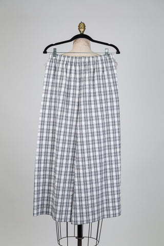 White trousers with black tartan, wide leg (S)
