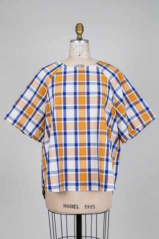 Merry blue tartan top (S+)