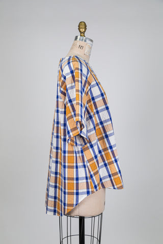 Merry blue tartan top (S+)