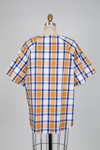 Merry blue tartan top (S+)