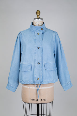 Veste en coton bio bleu clair à manches bouffantes (S)