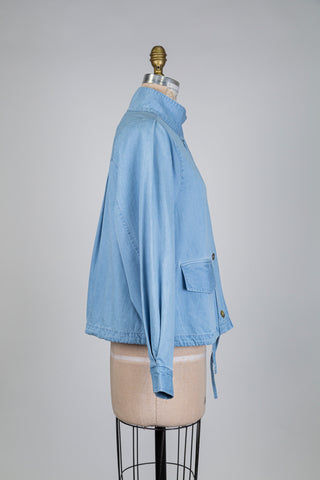 Veste en coton bio bleu clair à manches bouffantes (S)