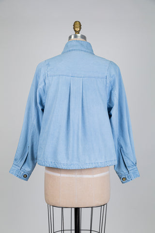 Veste en coton bio bleu clair à manches bouffantes (S)