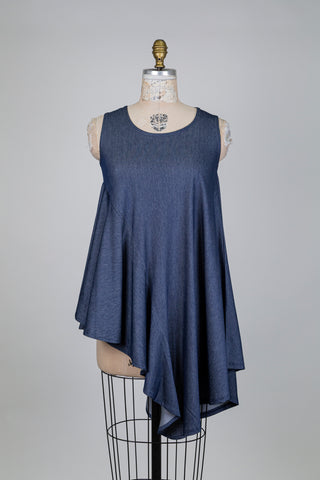 Flared denim-effect tunic with an asymmetrical hem (S)