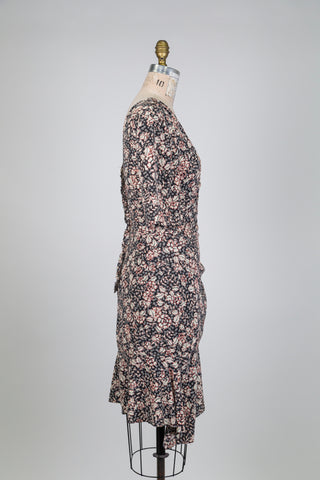Robe noire florale "Tango" à double décolleté (XS)