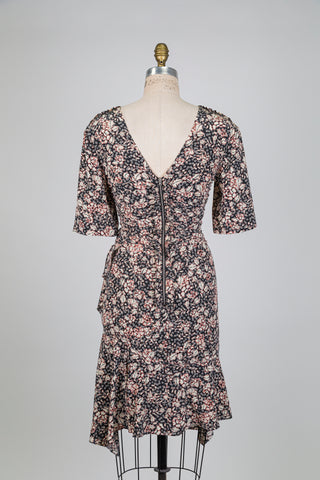 Robe noire florale "Tango" à double décolleté (XS)
