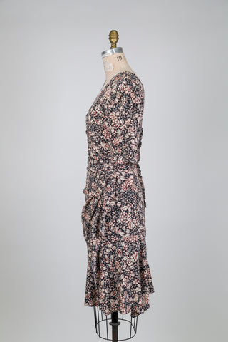 Robe noire florale "Tango" à double décolleté (XS)